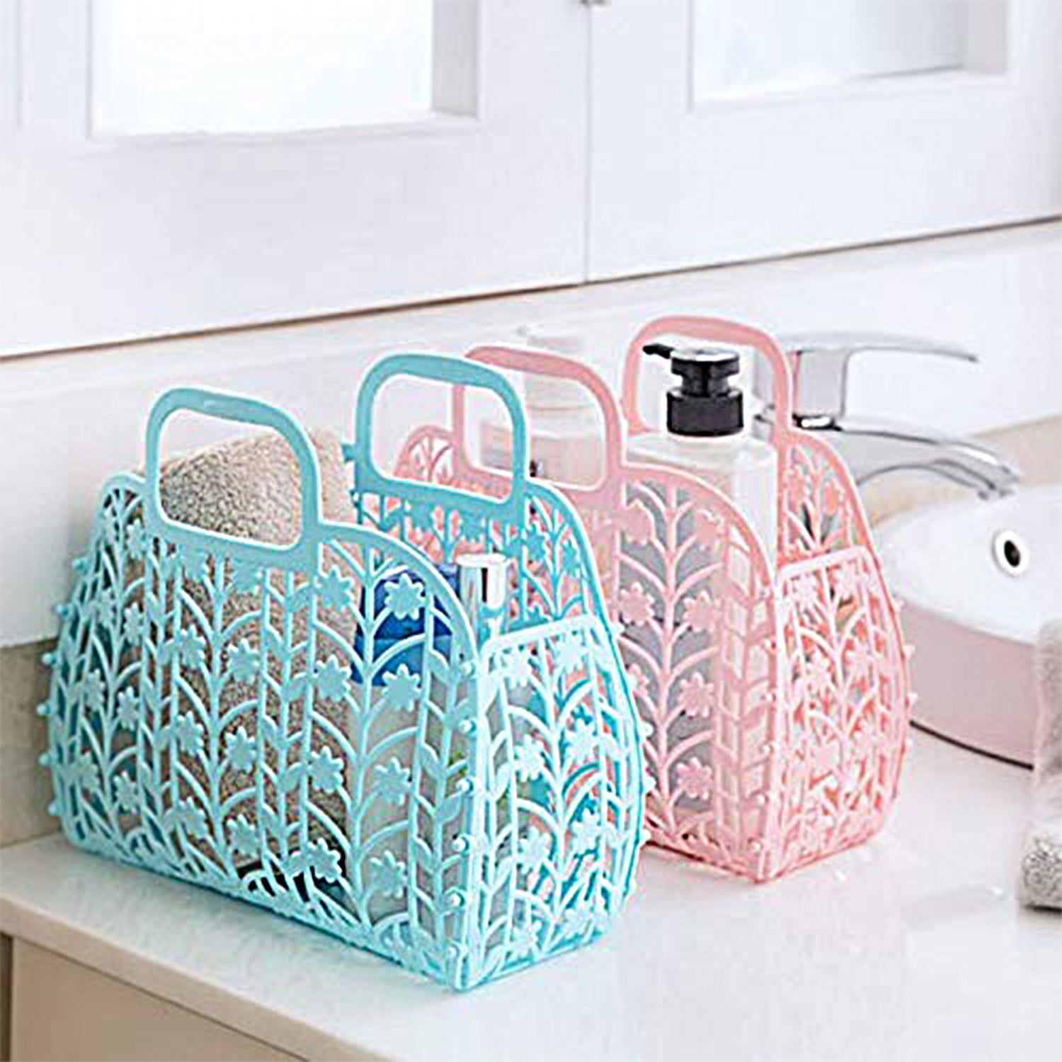 Plastic Foldable Basket Bag  Fruit  Vegetable Storage Basket (3 Pcs Set  Multicolor) Plastic Foldable Basket Bag  Fruit  Vegetable Storage Basket (3 Pcs Set  Multicolor)